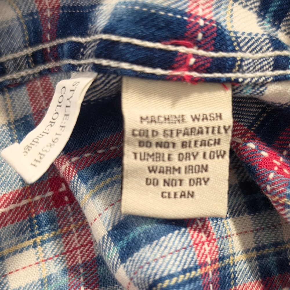Ryan Michael Mens Indigo Acid Wash Plaid Western Short Sleeve Snap Shirt M - Picture 4 of 6